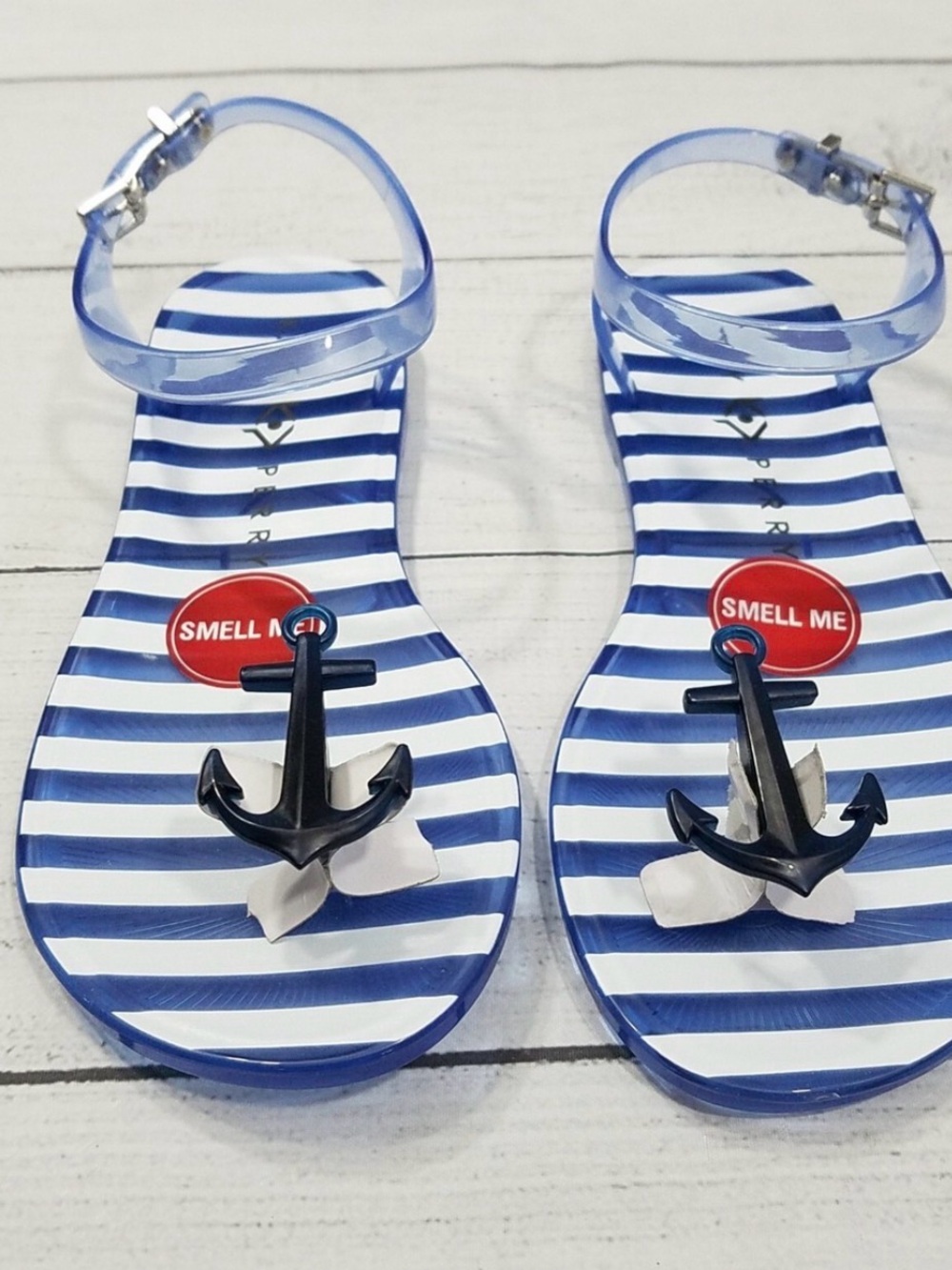 Katy Perry Collections Blue & White Striped Jelly Sandals with Anchor Charm